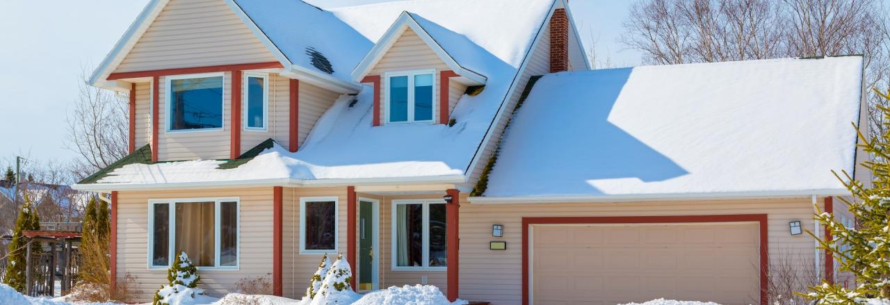 yellow house with red trim in March