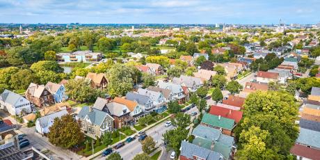 aerial view of neighborhood in the city of milwaukee  